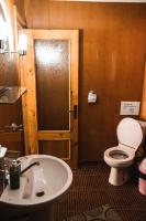 a bathroom with a toilet and a sink at Pensiunea Casa Soarelui in Podu Dîmboviţei