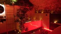 a bathroom with a sink and a plant with lights at Hébergement insolite, Night Secret Groot in Millau