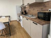 - une cuisine avec un comptoir et un four micro-ondes dans l&#39;établissement Appartements Baron Bouvier, à Vesoul