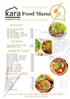a menu for a karma food menu with various dishes at Kara Homestay & Cafe in Can Tho