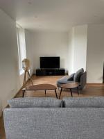 a living room with two couches and a tv at Colocation à côté d’Artem in Vandoeuvre-lès-Nancy