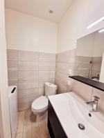 a white bathroom with a toilet and a sink at appartement cosy en centre ville avec terrasse in Villefranche-sur-Saône