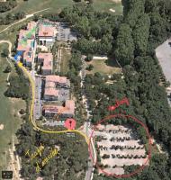 an overhead view of a park with a red circle at San José in Juvignac