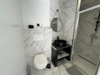 a bathroom with a toilet and a sink and a shower at La maison de Giulia Menton in Menton