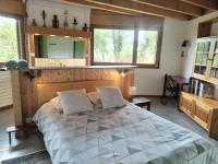 a bedroom with a large bed and a mirror at Appartement Le Grand Nid - Bed and Books in Sciez