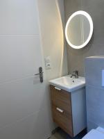 a bathroom with a sink and a mirror at Studio B hyper centre in Lons-le-Saunier