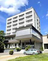 フメンネーにあるHotel Karpatiaの前に車が駐車されているホテル