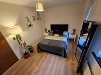 a small bedroom with a bed and a lamp at Prince&#39;s two in Dublin