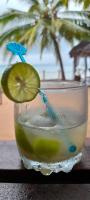 a glass of water with a lime and a drink at Doany Beach in Antafondro