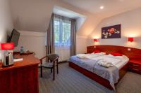 a hotel room with a bed and a desk and a computer at Malachit Karpacz SPA Hotel in Karpacz
