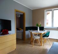 Televízia a/alebo spoločenská miestnosť v ubytovaní Apartamenty Miku