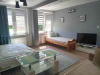 Televízia a/alebo spoločenská miestnosť v ubytovaní Apartament Blekit Nieba