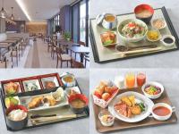 Un collage de dos fotografías de comida en un restaurante. en Hotel Granbinario Tsuruga, en Tsuruga