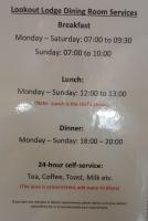 un menú para un comedor en un restaurante en The Lodges, en Stanley