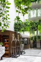Dos carritos de compra en una tienda con plantas. en Hotel Posada San Antonio, en Reynosa