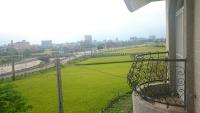 a balcony with a view of a green field at LivingGreen B&amp;B in Luodong