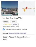Certifikát, hodnocení, plakát nebo jiný dokument vystavený v ubytování Lenia's Sea View Villa