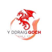 Un logotipo de dragón rojo sobre un fondo blanco. en The Grannell, en Lampeter