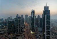 Nespecifikovaný výhled na destinaci Dubaj nebo výhled na město při pohledu z apartmánu