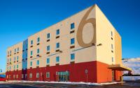 a building with a large p on the side of it at Motel 6 Wilkes Barre Arena in Wilkes-Barre