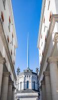a view of a building from between two buildings at Ramada by Wyndham Belfast in Belfast