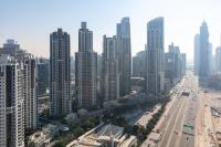 Nespecifikovaný výhled na destinaci Dubaj nebo výhled na město při pohledu z apartmánu