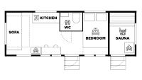 Lapland Riverside, Landscape Cabin 8, KUUKKELI, Ylläs, Tiny Home with Sauna, Fireplace, Terrace, BBQ, Wifi, Ski, Fishing, Pets OKの見取り図または間取り図