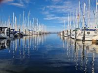 a bunch of boats are docked in a harbor at Hotel Restaurant Nordpol in Heiligenhafen