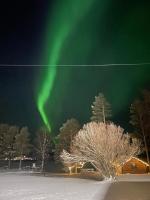 una imagen de la aurora en el cielo en Napapiirin Eräkartano, en Pello
