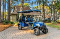 einem Golfwagen, der vor einem Haus parkt in der Unterkunft Fairways 228 &quot;Bluegrass Bungalow&quot; in Destin