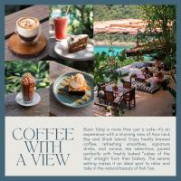 a collage of photos of food and drinks and a magazine article at Baan Talay Resort & Yoga in Koh Tao
