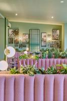 Maleyssie Les Suites في شارتر: غرفة انتظار وكراسي وردية ونباتات