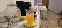 哈拉霍夫Harrachov Resident Apartments "Terrace & Chill" - high speed WiFi, možnost snídaně, Smart TV, Netflix, Disney plus的坐在柜台上的一杯橙汁罐