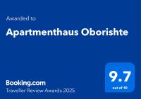 Certifikát, hodnocení, plakát nebo jiný dokument vystavený v ubytování Apartmenthaus Oborishte