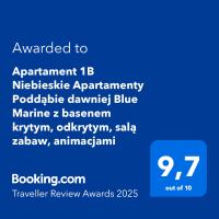 Certifikát, ocenenie alebo iný dokument vystavený v ubytovaní Apartament 1B Niebieskie Apartamenty Poddąbie dawniej Blue Marine z basenem krytym, odkrytym, salą zabaw, animacjami