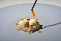 a piece of food with ice cream on a white plate at Hotel Aldo Moro in Montagnana