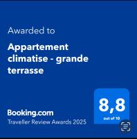 Certifikát, hodnocení, plakát nebo jiný dokument vystavený v ubytování Appartement grande terrasse Climatisé