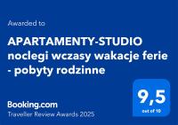 Certifikát, ocenenie alebo iný dokument vystavený v ubytovaní APARTAMENTY-STUDIO noclegi wczasy wakacje ferie - pobyty rodzinne