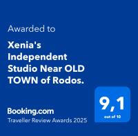 Certifikát, ocenenie alebo iný dokument vystavený v ubytovaní Xenia's Independent Studio Near OLD TOWN of Rodos.