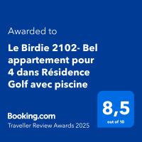 Certifikát, ocenenie alebo iný dokument vystavený v ubytovaní Le Birdie 2102- Bel appartement pour 4 dans Résidence Golf avec piscine