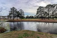 einen Teich in einem Park mit Bäumen im Hintergrund in der Unterkunft Beautiful 1500 s f 3 Bd - 2 Ba condo overlooking stream and golf course in Myrtle Beach