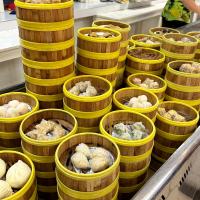 a bunch of yellow baskets with food in them at Yue Lai Hotel in Suva