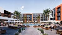 ein Resort mit einem Pool, Stühlen und Palmen in der Unterkunft Otonomus Hotel Las Vegas in Las Vegas