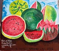 una pintura de un montón de fruta en una mesa en Orgosolo B&amp;B Sardegna, en Orgosolo