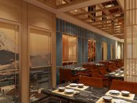 a dining room with wooden tables and chairs at Aurora Oriental Hotel in Hanoi