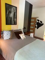 a bedroom with a bed and a picture of a baby at Lower Price, More Style, Discount Studio In San Juan,Pr, Beach, Free Bikes in San Juan