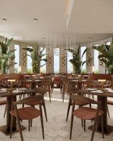 un ristorante con tavoli e sedie e un lampadario di Hotel Kali a Kali