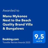 Certifikát, ocenenie alebo iný dokument vystavený v ubytovaní Manu Mykonos Next to the Beach Quality Brand Villa & Bungalows