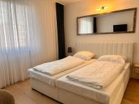 two beds in a bedroom with a mirror on the wall at Hotel Erlenstegen in Nürnberg