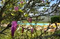 a tree with purple flowers in front of a pool at Manoir Du Parc (Adults only) in Amboise